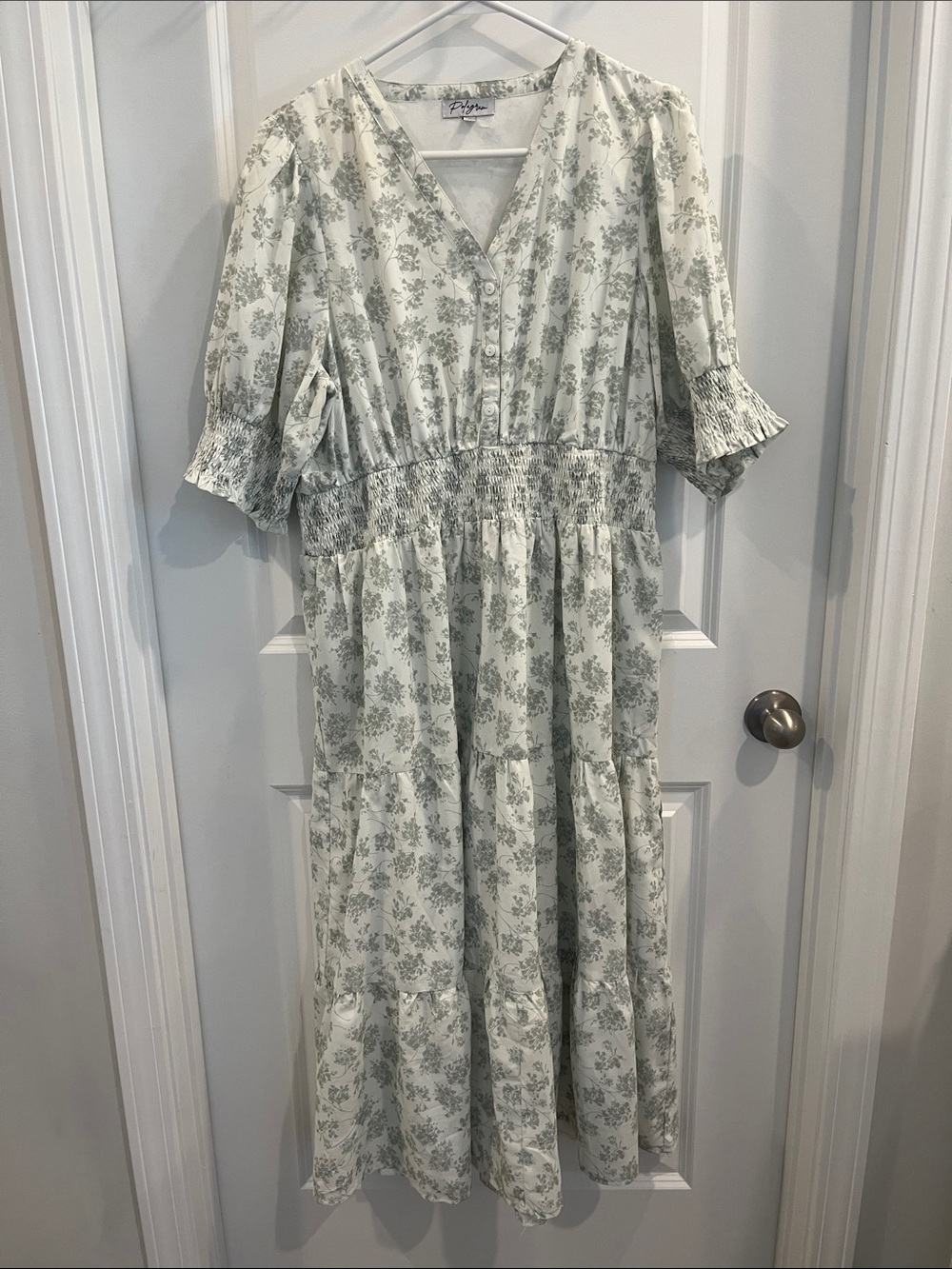 Polagram Cream Maxi Dress with Sage Floral Print